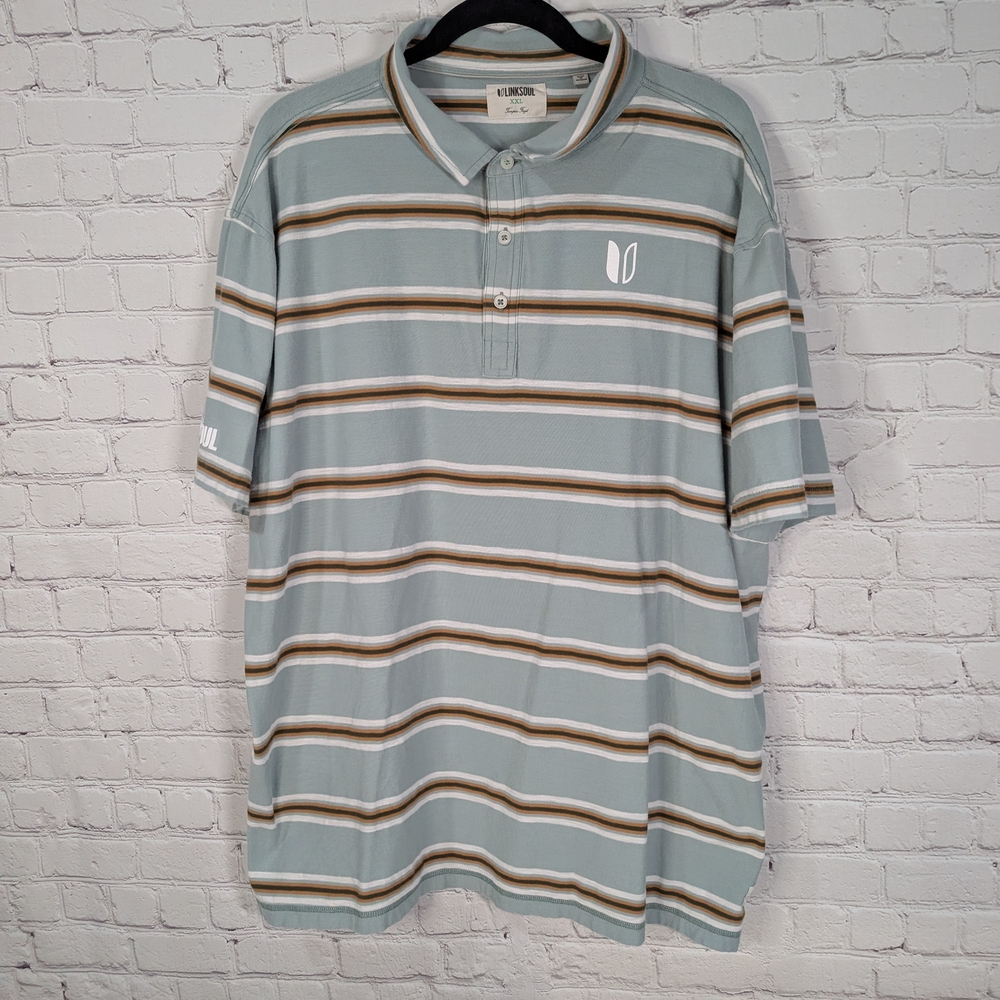 Linksoul Men's Polo Shirt - Light Blue and Brown Stripes